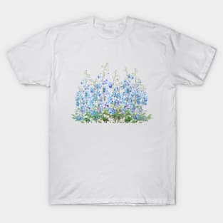 blue and purple larkspur field watercolor T-Shirt